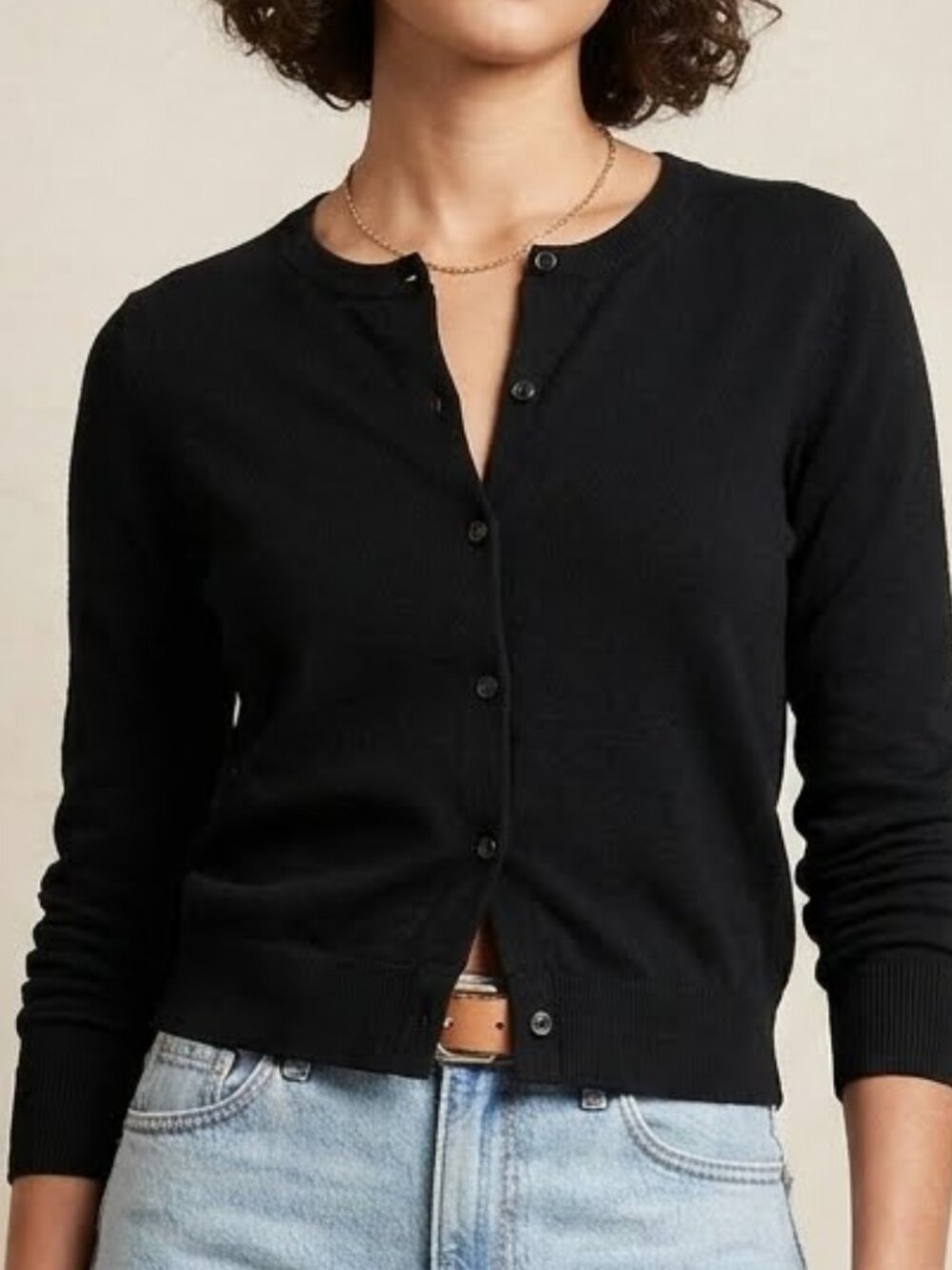 Gap Classic Black Button Front Crewneck Cardigan Sweater Size XL